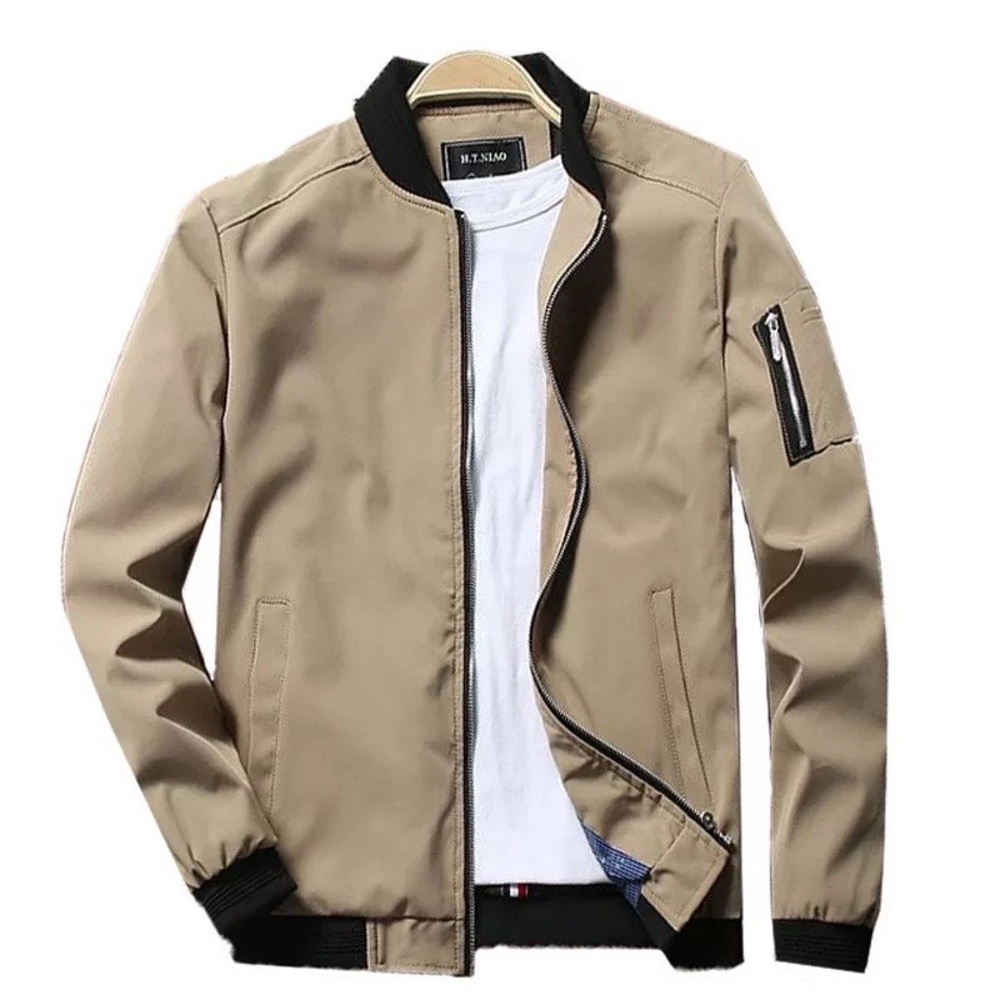 New Men's Bomber Zipper Jacket Male Casual StreetwearSlim Fit Pilot - Picture 4 of 5